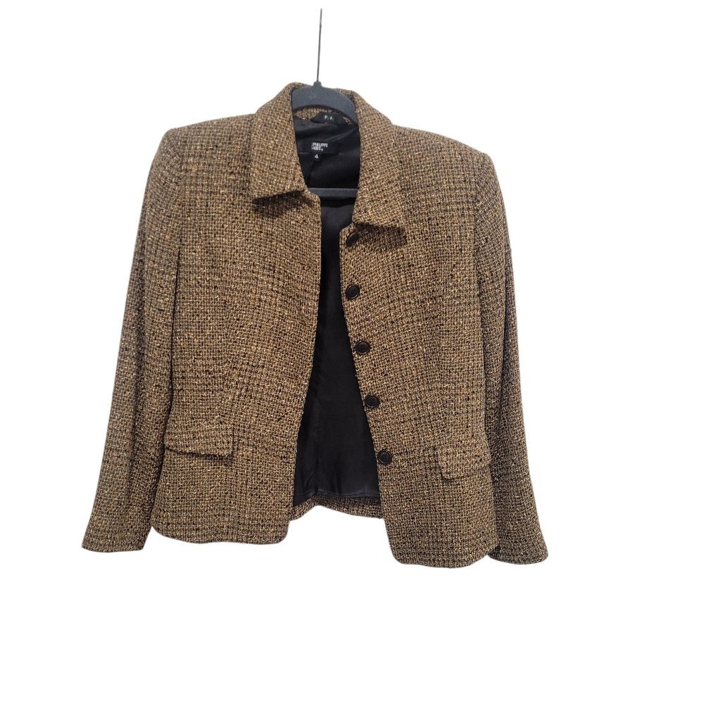 Vintage 70s Style Mustard Brown Tweed Wool Blazer Size 4
